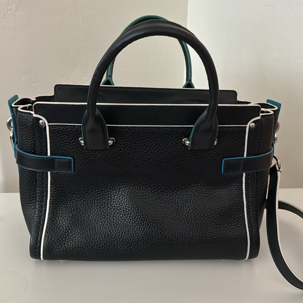 Coach Swagger 27 Edgestain Pebbled Handbag Black Tricolor Leather Satchel - Picture 4 of 7